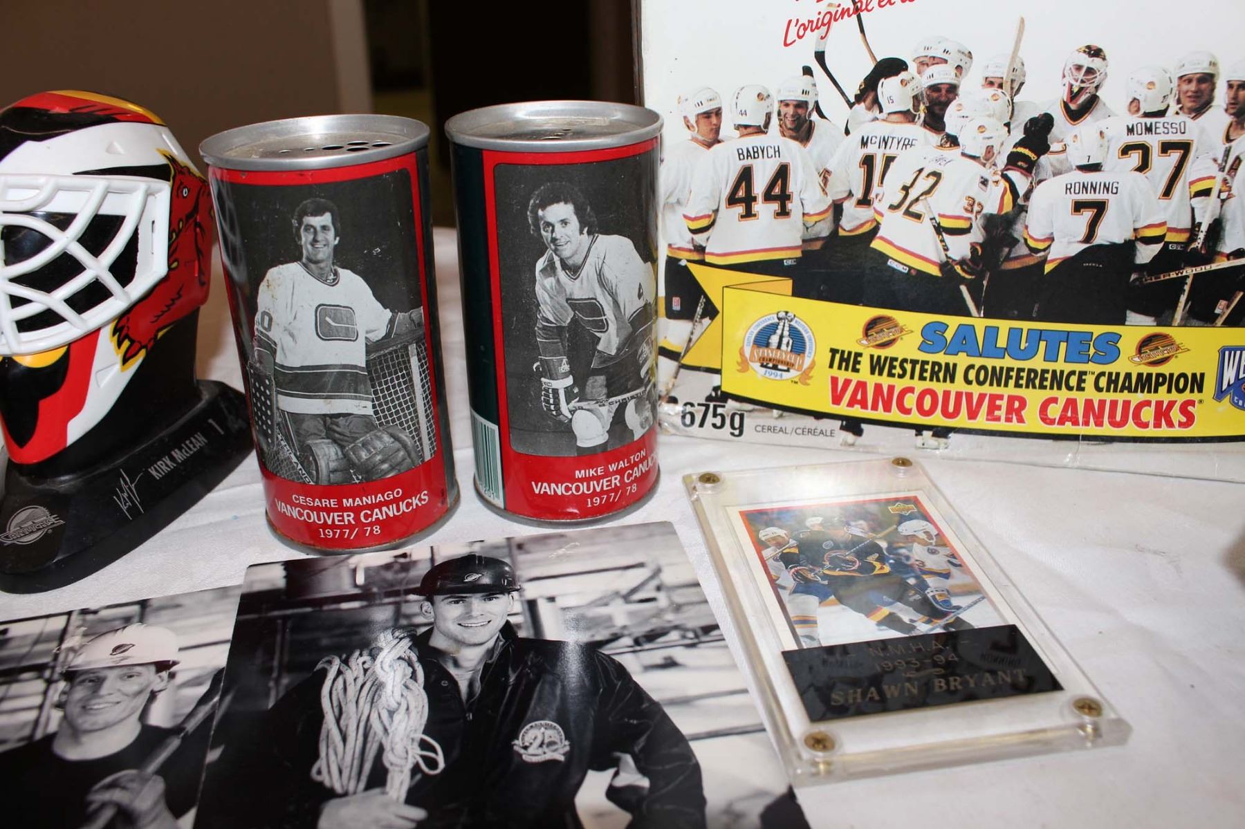 Lot of Vancouver Canucks Items (Canada Dry Cans, Cereal Box, Hat, Etc;)