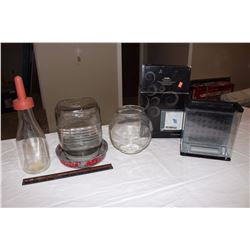 Antique Chicken Feeder, Cow Bottle & Fish Accessories