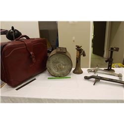 Suitcase w/Hitches, Jacks, Butterchurn, Etc