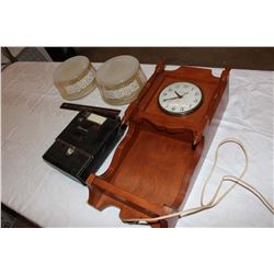 Tape Deck, Wooden Clock & Lamp Shades