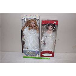 Porcelain Dolls (2) Limited Edition Rebecca 18” Porcelain Collectors Doll w/Stand & 18” Porcelain Co