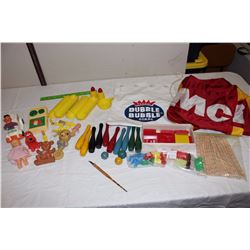 Lot of Misc. (Dubble Bubble Gum Bag, Assorted Toys, McDonald's Flag, Etc;)