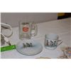 Image 2 : Unique Glass Lamps (2), A&W Miniature Mug, Assorted Handkerchiefs & Cloths, Vintage China Cup & Sauc