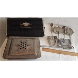Lot Of Misc Vintage (Shoe Stretchers, Popcorn Popper, Buggy Warmer)