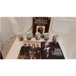 Lot Of Misc. (Norman Rockwell Cups, Book, Beatles Books)