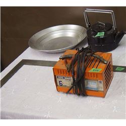 6 Amp Battery Charger, Square Gold Panning Tray, Kettle