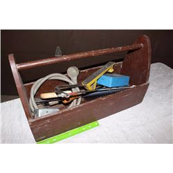 Wooden Tool Box (24”x15”x9.5”)w/Assorted Tools