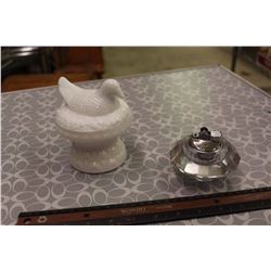 Milk Glass Hen In Nest And Table Lighter