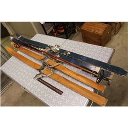 Pairs of Vintage Wooden Skiies (2) W/ Wooden Poles