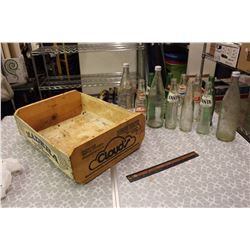 Wooden Grape Crate With Vintage Soda bottles