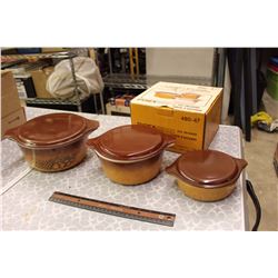 Pyrex Old Orchard 3 Casserole Set, W/ Lids And Box
