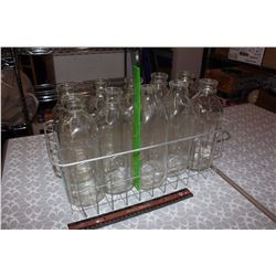Vintage Glass Milk Jugs (10) w/Milk Rack