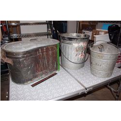 Metal Pails (3)(One w/Spout)