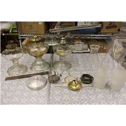 Lot of Oil Lamps& Lamp Pieces