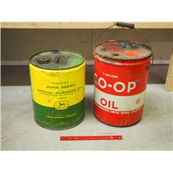 Pair Of Oil Pails (5 Gallon Co-Op, 5 Gallon John Deere)