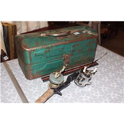 Antique Tackle Box, Rod & Antique Reels (2)