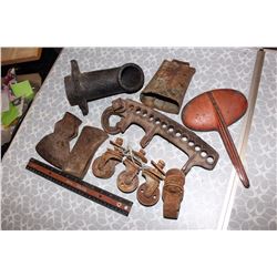 Axe Heads (2), Cowbell, Hitch Pin, Cast Iron Casters