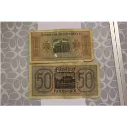 Nazi WWII Germany Money (2 Bills)