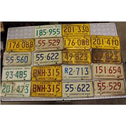 Lot of Saskatchewan License Plates (16)(Dated 1967,1968,1970,1971,1972, 1975,1976)& 1976 Manitoba Li