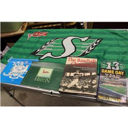 Saskatchewan Rough Rider Pilsner Flag, 1984 “Living Legends In Oils” Calendar, 1986 Canadian Weather