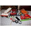 Image 1 : Lot of Toy Vehicles& Misc. (Tonka Car Model, Tin Motorcycle Man, Red Tractor, Hockey Pucks, Etc;)