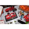 Image 2 : Lot of Toy Vehicles& Misc. (Tonka Car Model, Tin Motorcycle Man, Red Tractor, Hockey Pucks, Etc;)