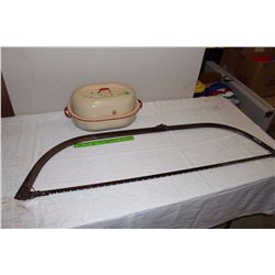 Large Buck Saw& Vintage Enamelware Roaster