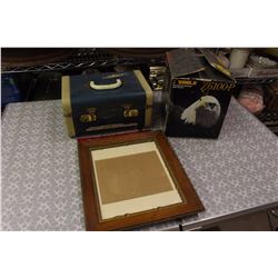 Vintage Rue Lite Case, Eagle Portable Sonar System& Wooden Picture Frame