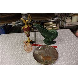 Antique Shell Vase, Deer Related Dishes, Etc