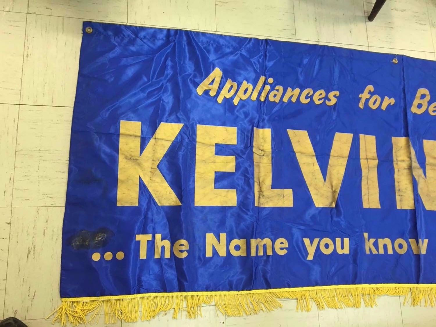 Vintage 96” x 34” Kelvinator Appliance Banner Bodnarus Auctioneering