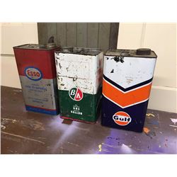 Lot 1 Gallon Oil Cans (3) (Esso, BA, Gulf)