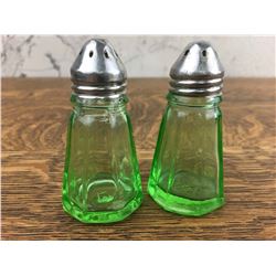Green Uranium Glass, Hazel Atlas, salt & pepper