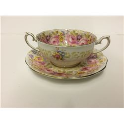 ROYAL ALBERT DOUBLE HANDLE CREAM SOUP BOWL AND PLATE SERENA