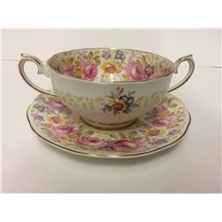 ROYAL ALBERT DOUBLE HANDLE CREAM SOUP BOWL AND PLATE SERENA