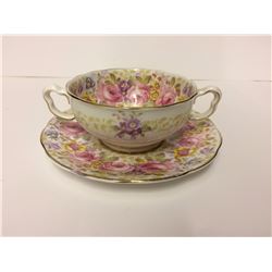 ROYAL ALBERT DOUBLE HANDLE CREAM SOUP BOWL AND PLATE SERENA