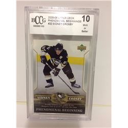 SIDNEY CROSBY UPPER DECK PHENOMENAL BEGINNINGS HOCKEY CARD GRADED 10