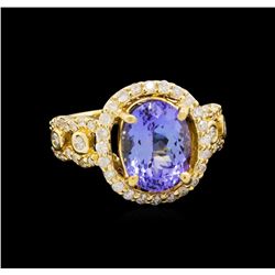 14KT Yellow Gold 3.43 ctw Tanzanite and Diamond Ring