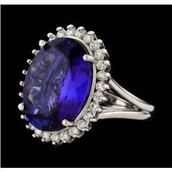 14.35 ctw Tanzanite and Diamond Ring - 14KT White Gold