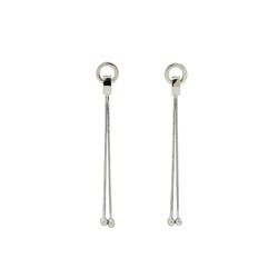 Line Chain Bead Earrings - Silver Plated