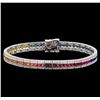 Image 1 : 7.36 ctw Multi Color Sapphire and Diamond Bracelet - 14KT White Gold