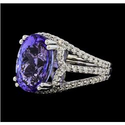 9.16 ctw Tanzanite and Diamond Ring - 14KT White Gold