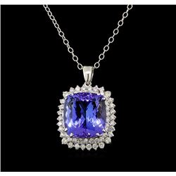 GIA Cert 19.42 ctw Tanzanite and Diamond Pendant With Chain - 14KT White Gold