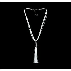 Silk Tassel Leather Necklace - Rhodium Plated