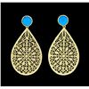 Image 1 : Teardrop Filigree Stone Earrings - Gold Plated