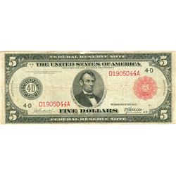 1914 $5 United States Red Seal Large Note