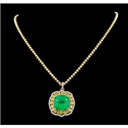 36.24 ctw Emerald and Diamond Pendant W/ Chain - 18KT Two-Tone Gold GIA Certifie