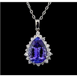 GIA Cert 18.21 ctw Tanzanite and Diamond Pendant With Chain - 14KT White Gold