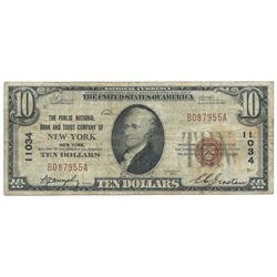 1929 $10 Note from the The Public National Bank and Trust Company of New York