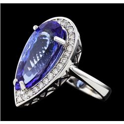 9.18 ctw Tanzanite and Diamond Ring - 14KT White Gold