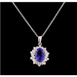 3.40 ctw Tanzanite and Diamond Pendant With Chain - 14KT White Gold